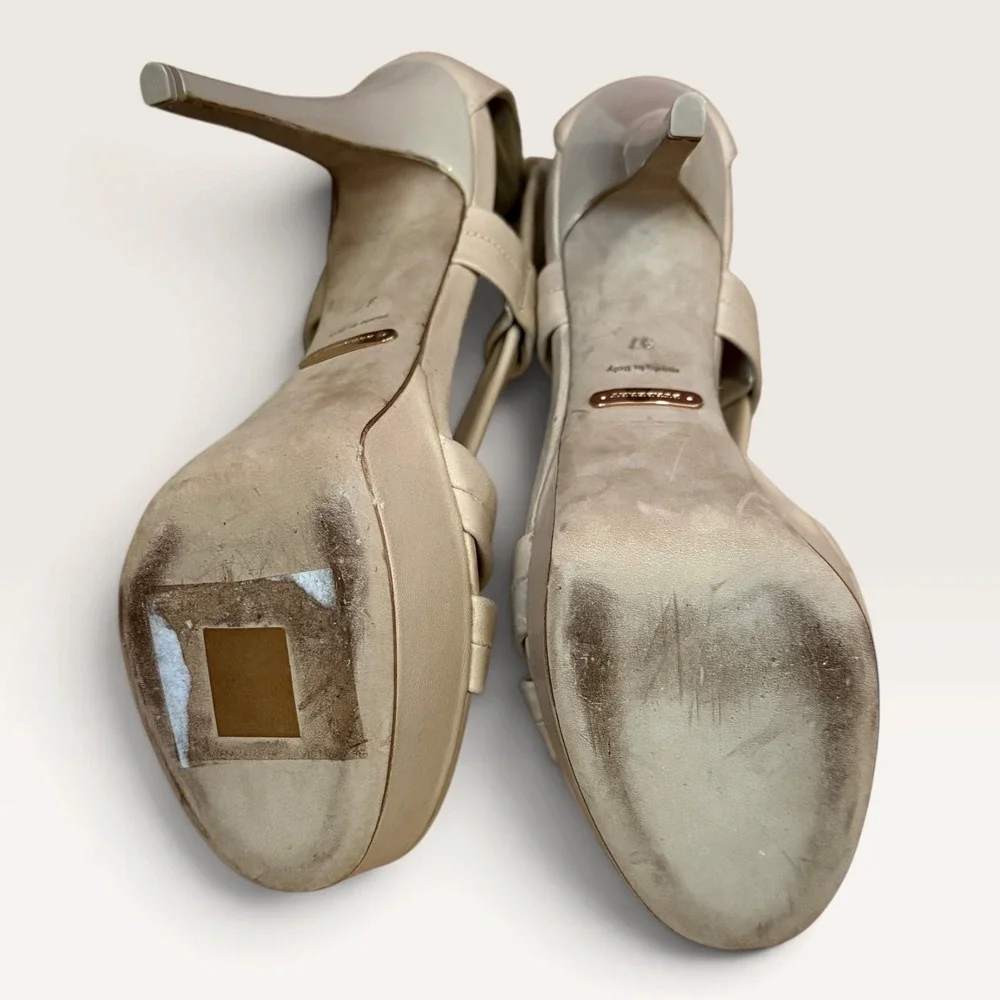 Burberry Prorsum Leather Platform Sandals 37 Cream Knotted Stiletto Heels Italy
